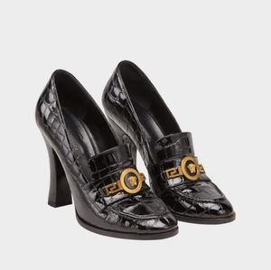 Versace Patent Mock Croc Loafer Heels - black